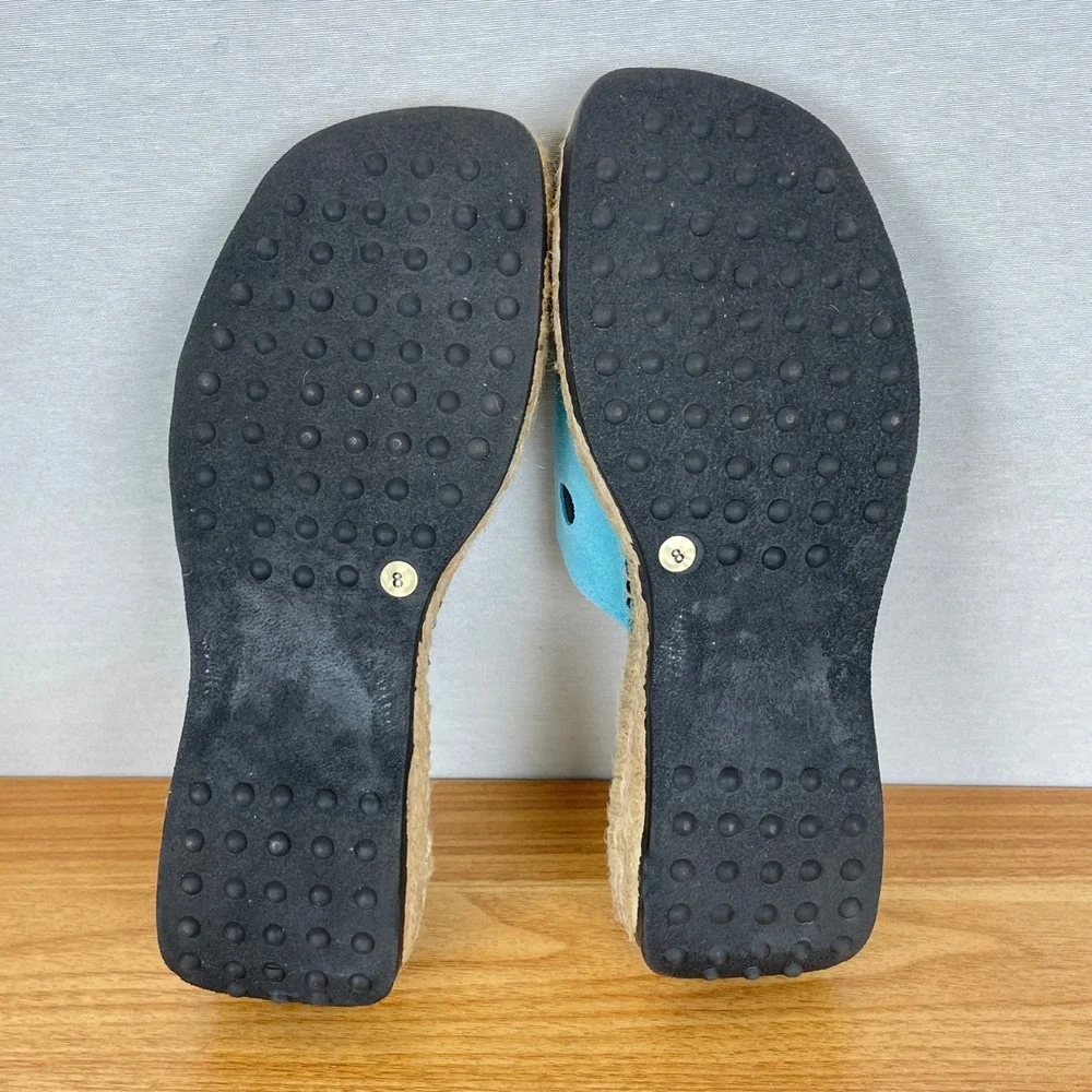 Sesto Meucci Turquoise Suede Espadrille Slide Sandals Womens 8 Laser Cut Coastal - Picture 7 of 9